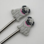 Knitting Margot stitch stoppers - pugs grey