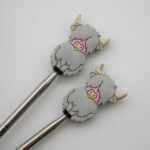 Knitting Margot stitch stoppers - yak grey