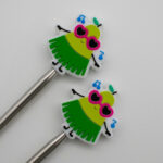 Knitting Margot stitch stoppers - summer pear